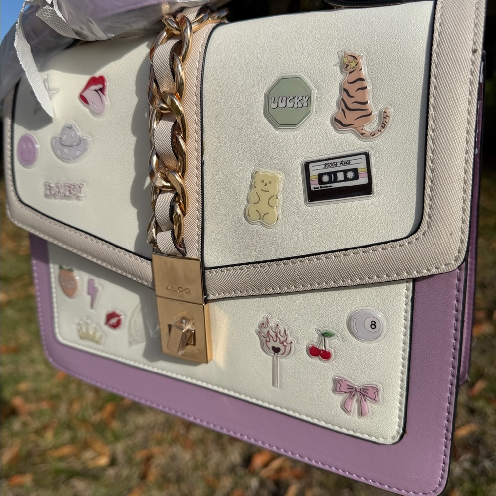 ALDO Cream and Purple Satchel with Gold Accents - Picture 3 of 15